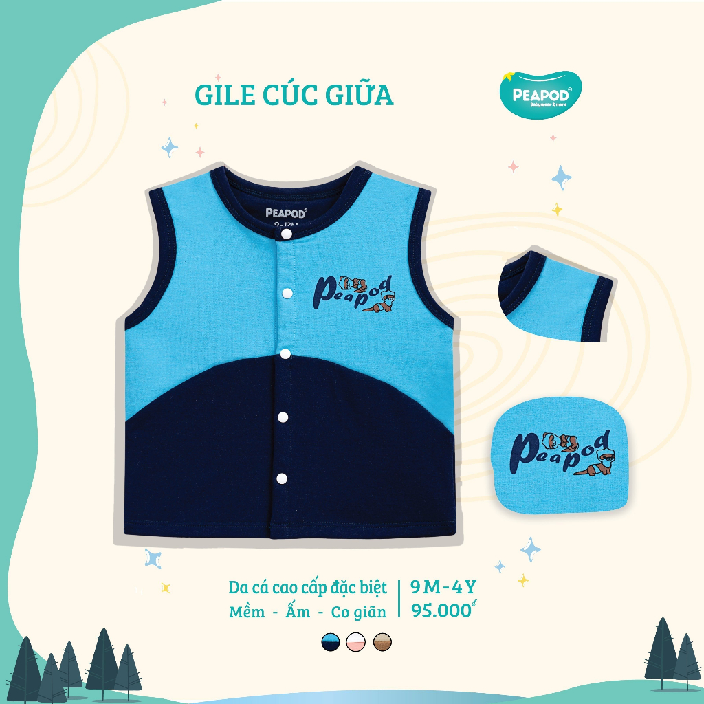 Áo gile da cá hãng Peapod cài chéo, cài giữa cho bé trai, bé gái