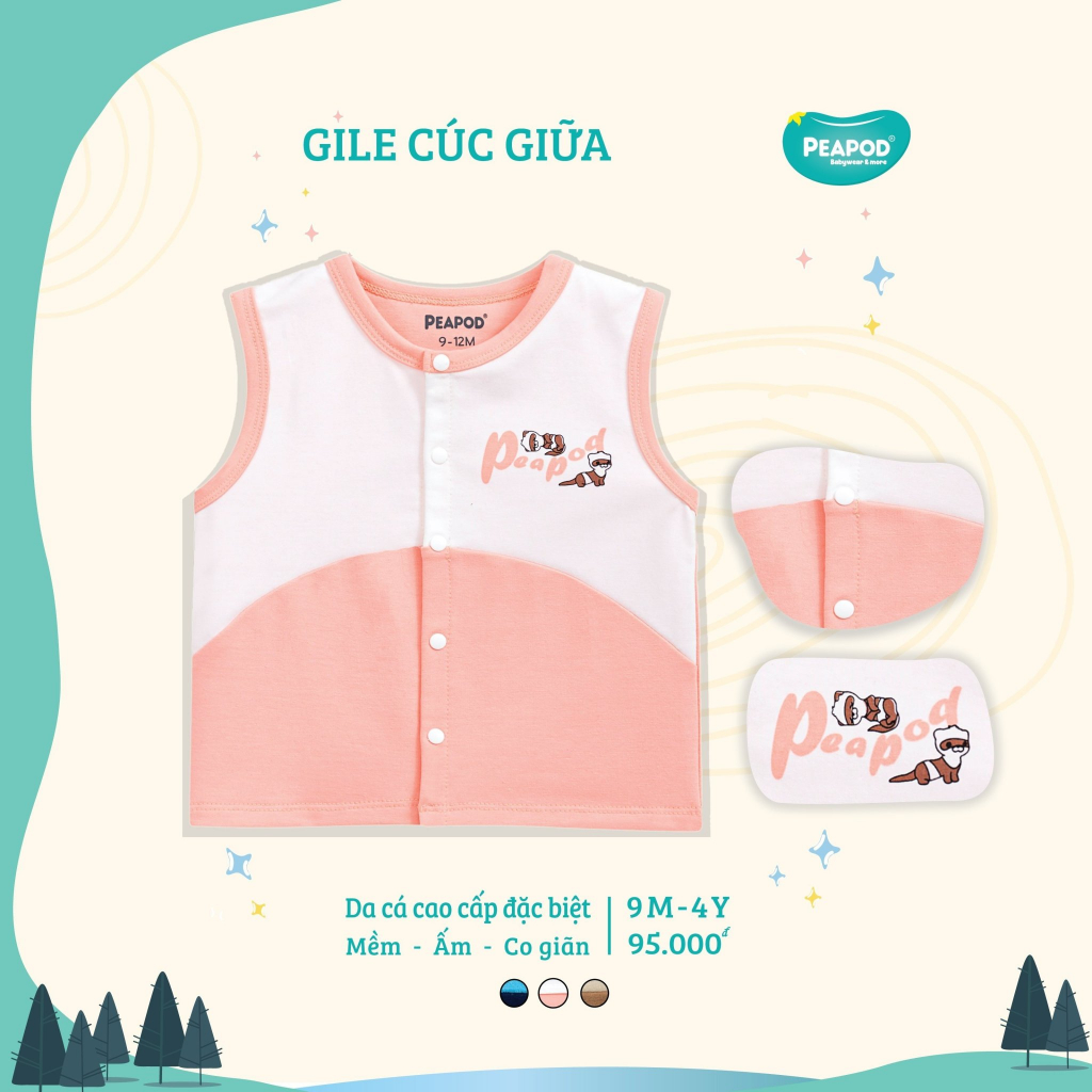 Áo gile da cá hãng Peapod cài chéo, cài giữa cho bé trai, bé gái