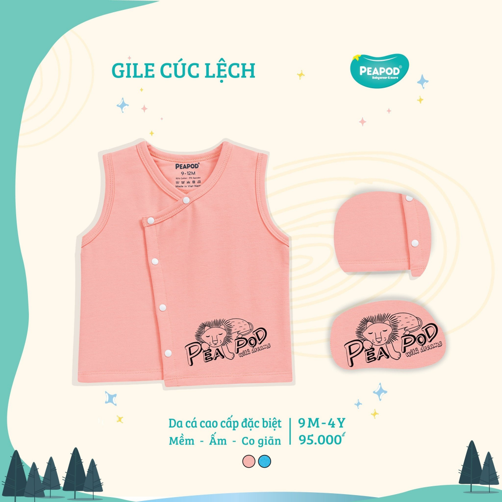 Áo gile da cá hãng Peapod cài chéo, cài giữa cho bé trai, bé gái
