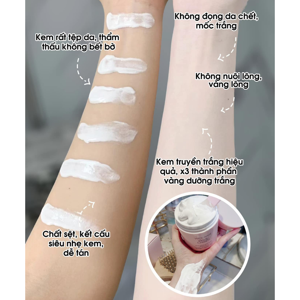 Kem dưỡng trắng da body Weilaiya, nhanh thấm, không lộ vân kem, lành tính, chống nắng, bảo vệ da, SPF30, PA+++ 200gr