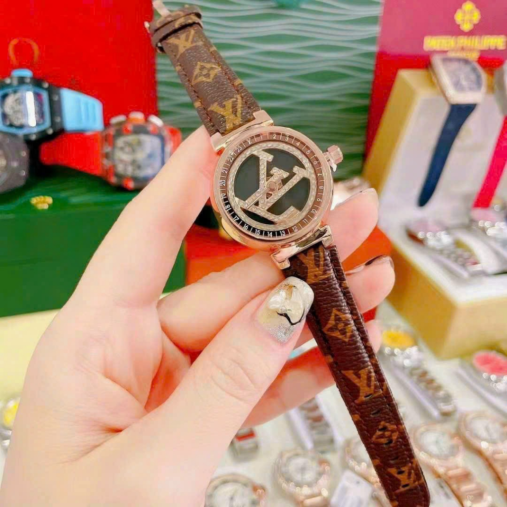 Đông Hồ Nữ louviston dây da mặt xoay,size 30mm, mẫu thời trang trẻ trung,chống nước 3atm, bảo hành 6 tháng