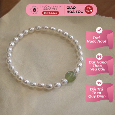 Vòng Tay Ngọc Trai 6ly Mix Đá Xanh Tinh Tế - Ngọc Trai Trường Thịnh