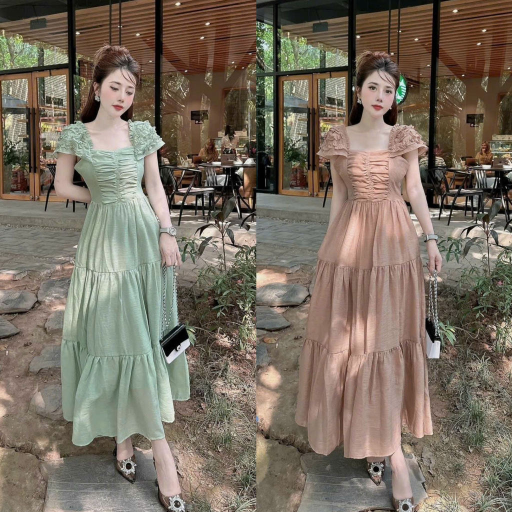 Đầm váy nữ công chúa dáng maxi xếp tầng 2 kiểu mặc cho nàng diện đi chơi, đi biển [545]