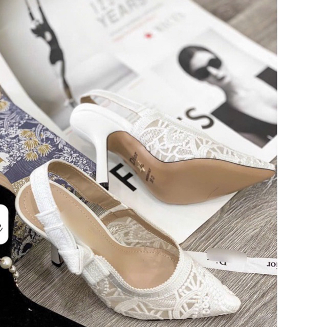 Giày cao gót sandal Dior vải thêu fullbox bill túi xinh xỉu hai màu đen trắng