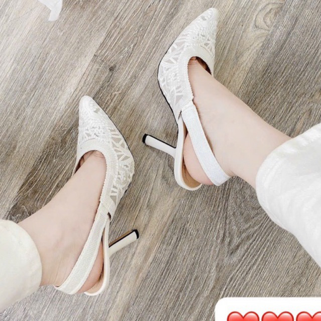 Giày cao gót sandal Dior vải thêu fullbox bill túi xinh xỉu hai màu đen trắng