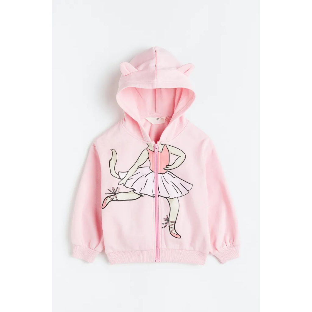 Áo khoác nỉ bông nhung hoodie hồng xám HM H&M_hàng chính hãng authentic