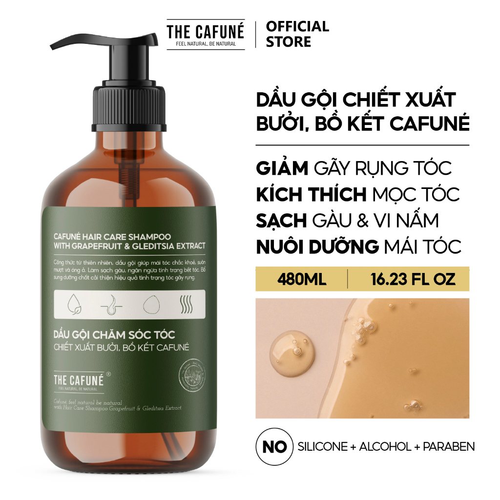 Dầu gội bưởi Cafuné 480ml dành cho tóc xơ yếu, gãy rụng kích thích mọc tóc tự nhiên giúp tóc chắc khỏe mềm mượt