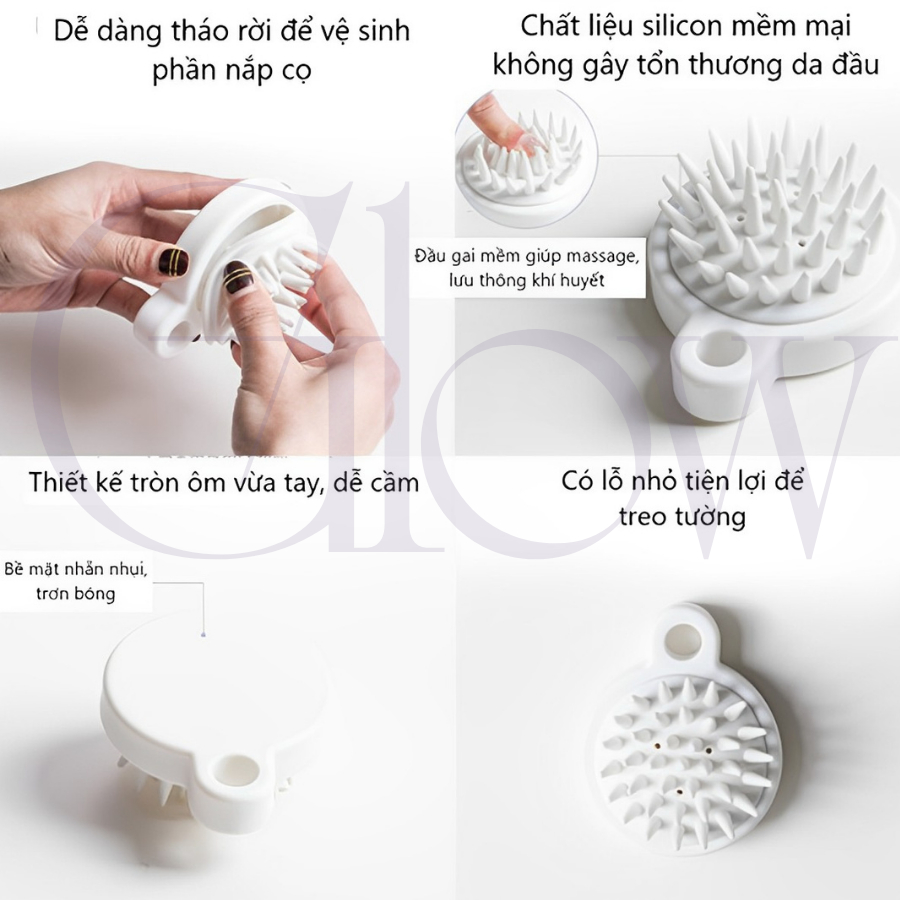 Lược Gội Đầu Massage Silicone Gai Tròn Massage Giảm Stress, Giảm Rụng Tóc GLOW WAXING-1031