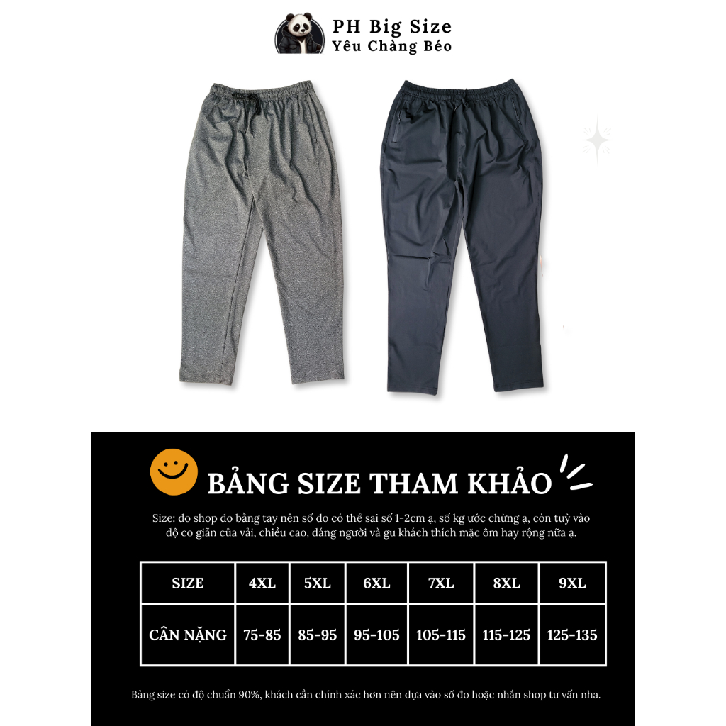 Big size 75kg - 135kg | Quần Dài Thun size lớn size to ngoai cỡ co giãn màu đen cho người béo | 0146