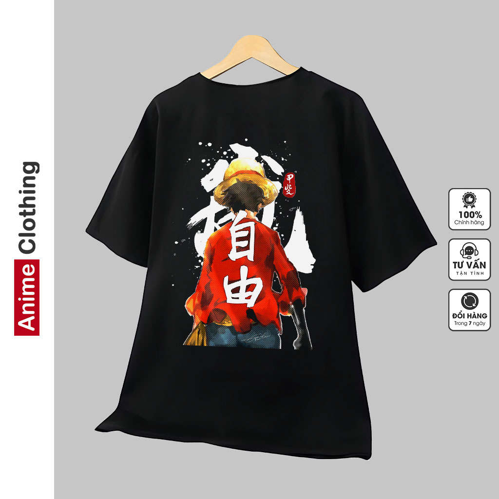 Áo thun One Piece Luffy nam nữ, màu đen, cotton co giãn, thoáng mát, Luffy-13 Anime Clothing