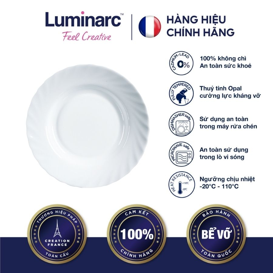 Bộ 6 Đĩa Sâu Thuỷ Tinh Luminarc Trianon Trắng 23cm- LUTRN3646