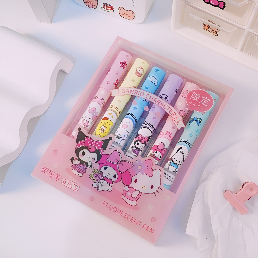 Bút Dạ Quang Highlight Pastel Set 6 Cây Nhớ Đánh Dấu Đồ Dùng Học Tập Kuromi VPHL15