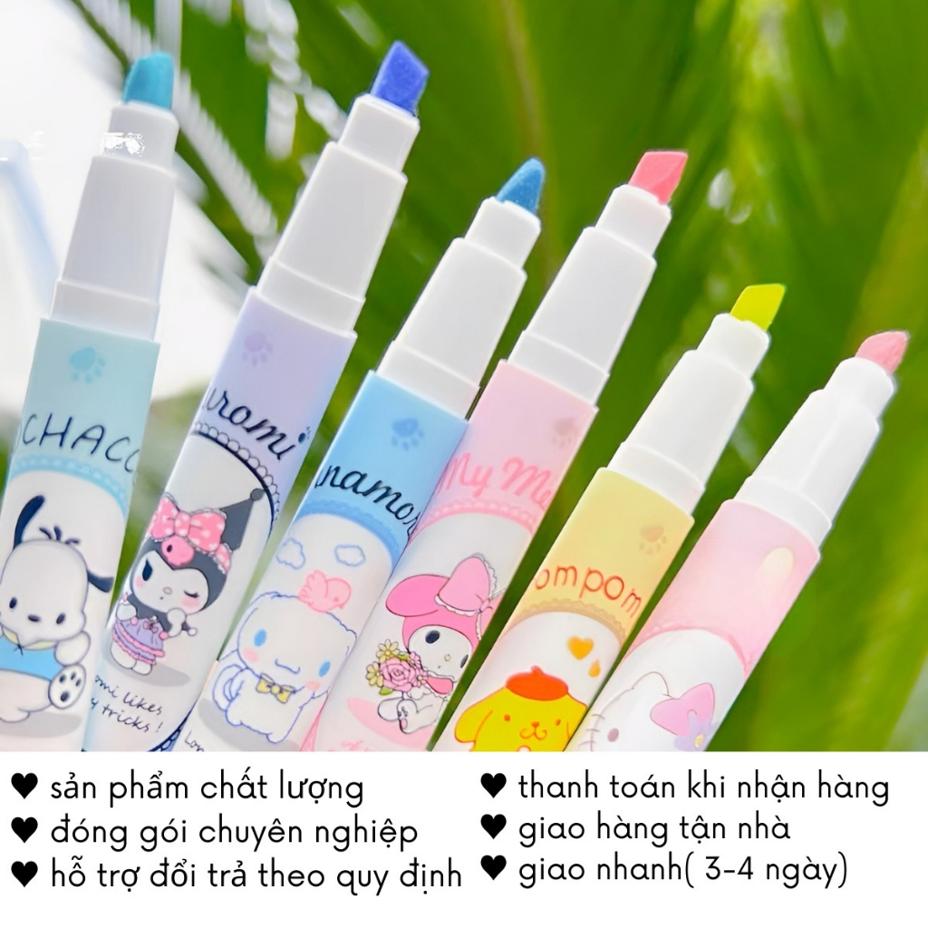 Bút Dạ Quang Highlight Pastel Set 6 Cây Nhớ Đánh Dấu Đồ Dùng Học Tập Kuromi VPHL15
