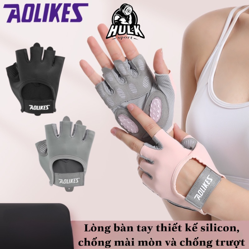 Găng tay tập gym hở ngón đệm silicon chống trượt cao cấp Aolikes HS121 ( Bán lỗ xin đánh giá 5 sao )