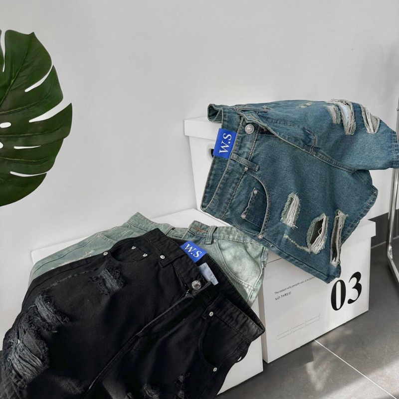 RIPPED V1 SHORTS - quần short jeans trên gối