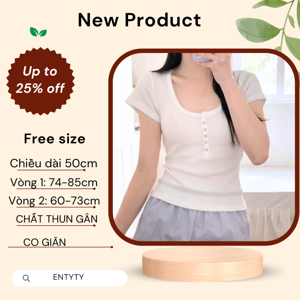Áo thun nữ tay ngắn 5 cúc bấm chất thun gân Hàn Quốc - ENTYTY shop