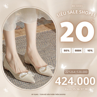 Giày búp bê beeshoes nữ mũi nhọn - giày búp bê đế bệt sẵn màu kem 221264