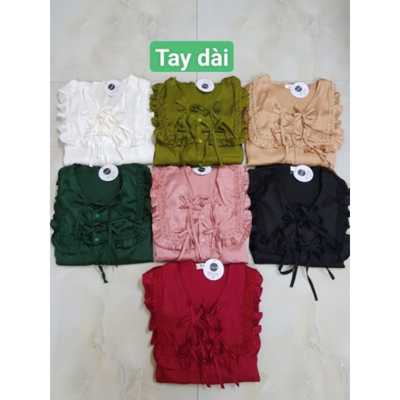 Bộ pizama nữ lụa xướt tay dài tiểu thư