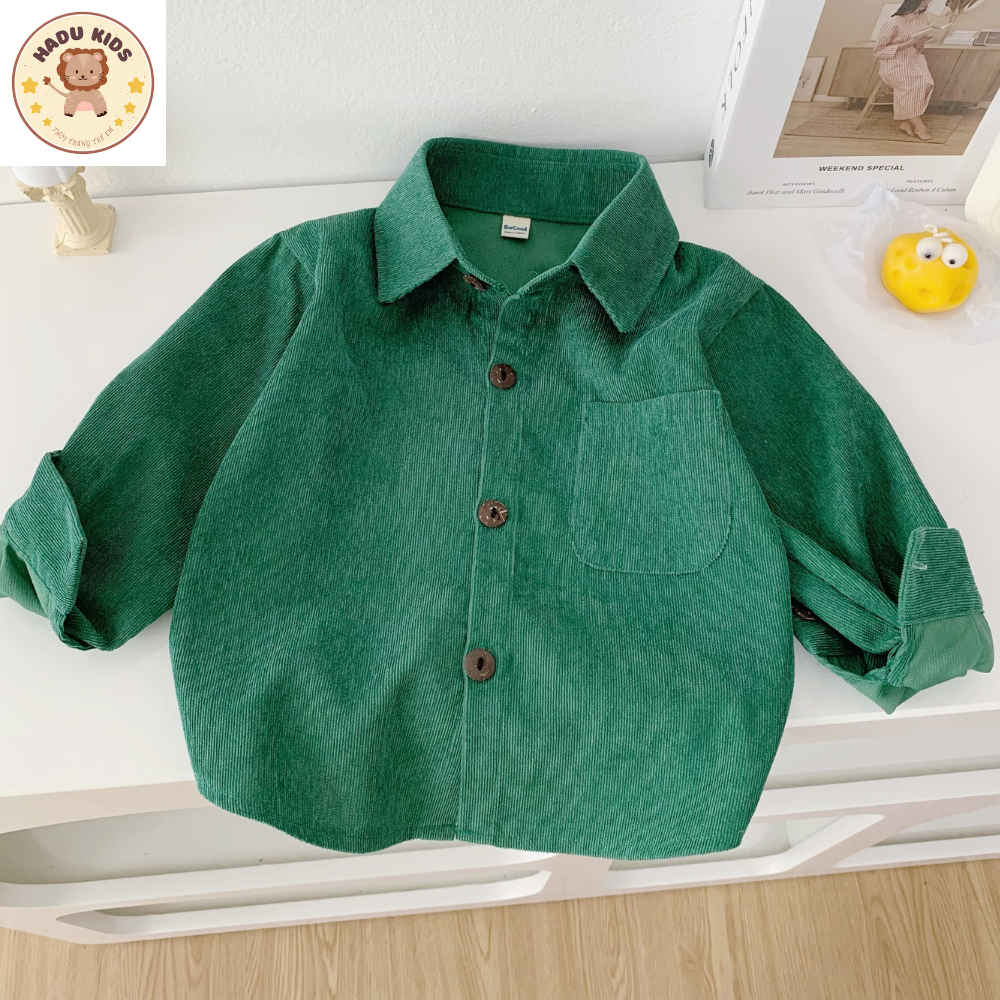 Áo sơ mi bé trai, áo sơ mi cho bé dài tay phong cách hàn quốc, chất NHUNG TĂM,fom rộng,đường may đẹp - HADU KIDS 11-27kg