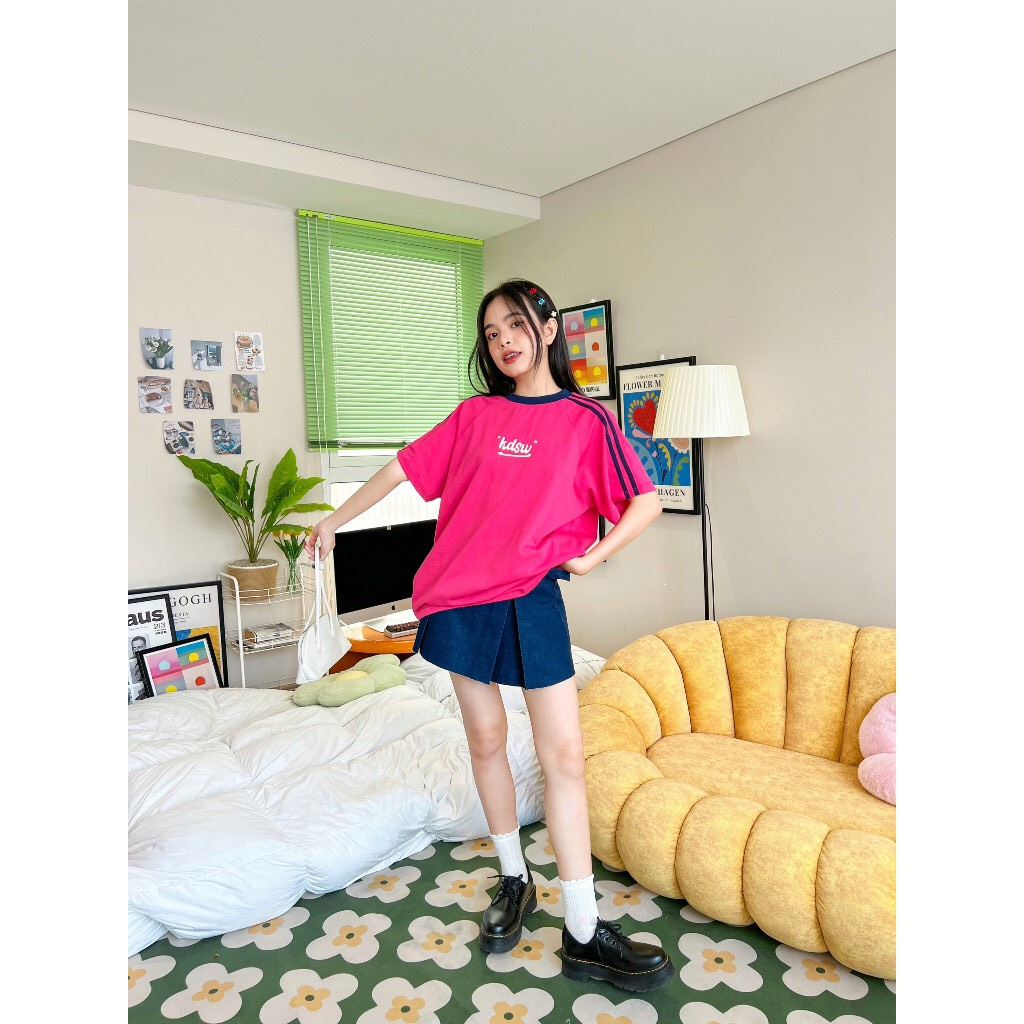 Áo thun nữ form rộng tay lỡ có sọc style HỌC SINH in KDSW