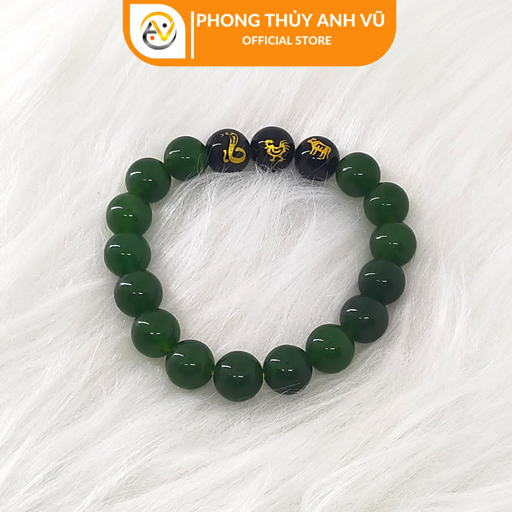 Vòng tam hợp tỵ dậu sửu chất liệu mã não xanh lục - size 8 10ly cho nữ - may mắn tài lộc - PHONG THỦY ANH VŨ