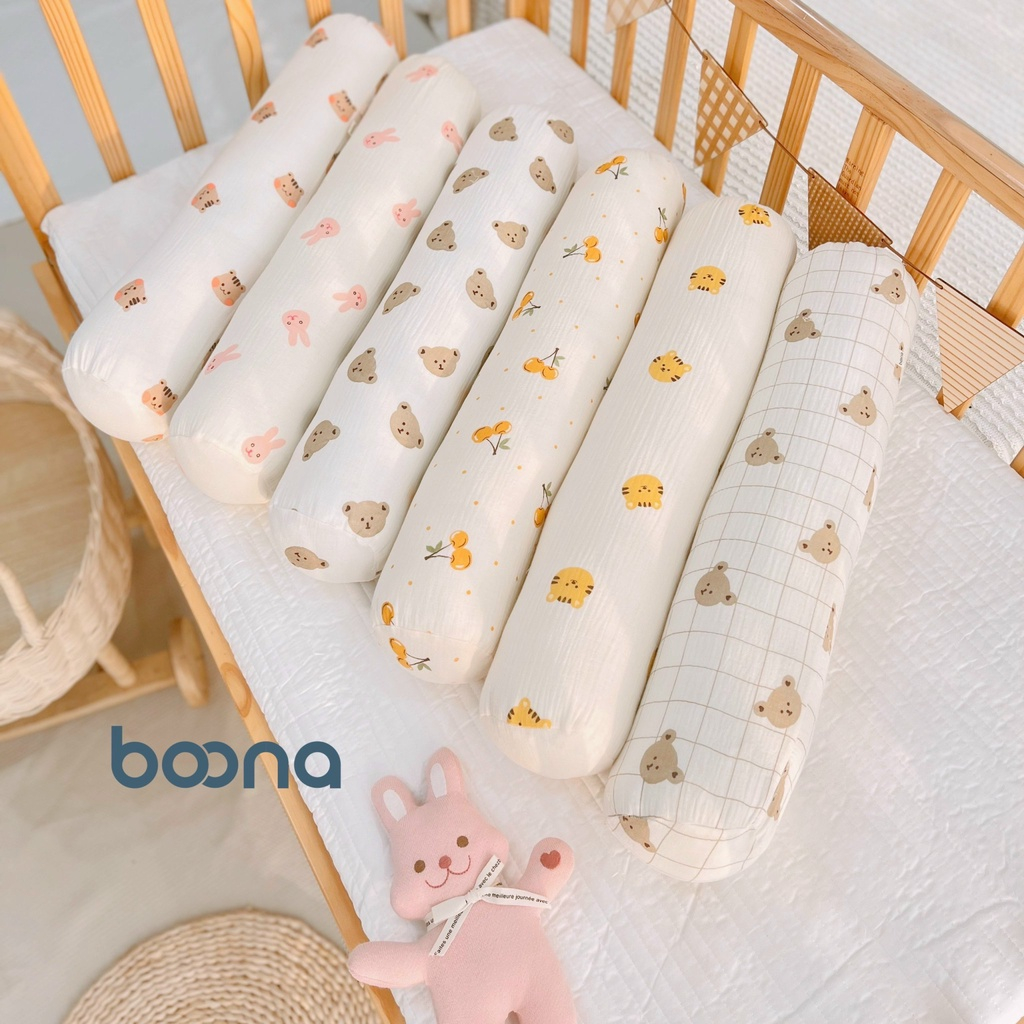 Gối Ôm Cho Bé, Gối Dài Siêu Mềm Vải Xô Muslin Hãng Boona Cho Trẻ Em