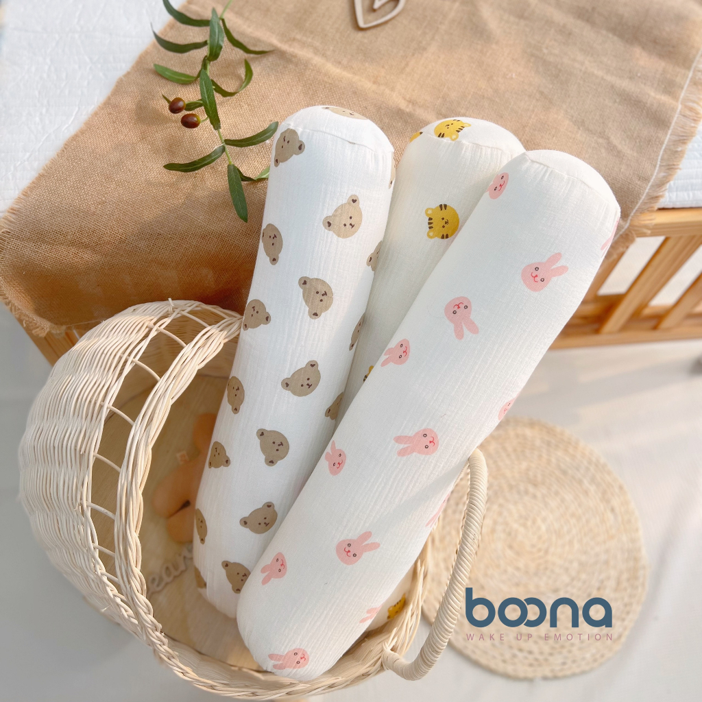 Gối Ôm Cho Bé, Gối Dài Siêu Mềm Vải Xô Muslin Hãng Boona Cho Trẻ Em