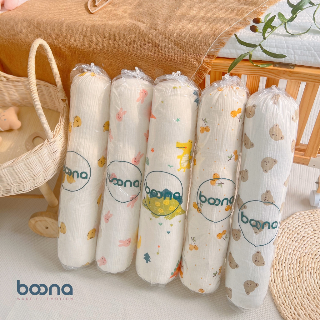Gối Ôm Cho Bé, Gối Dài Siêu Mềm Vải Xô Muslin Hãng Boona Cho Trẻ Em