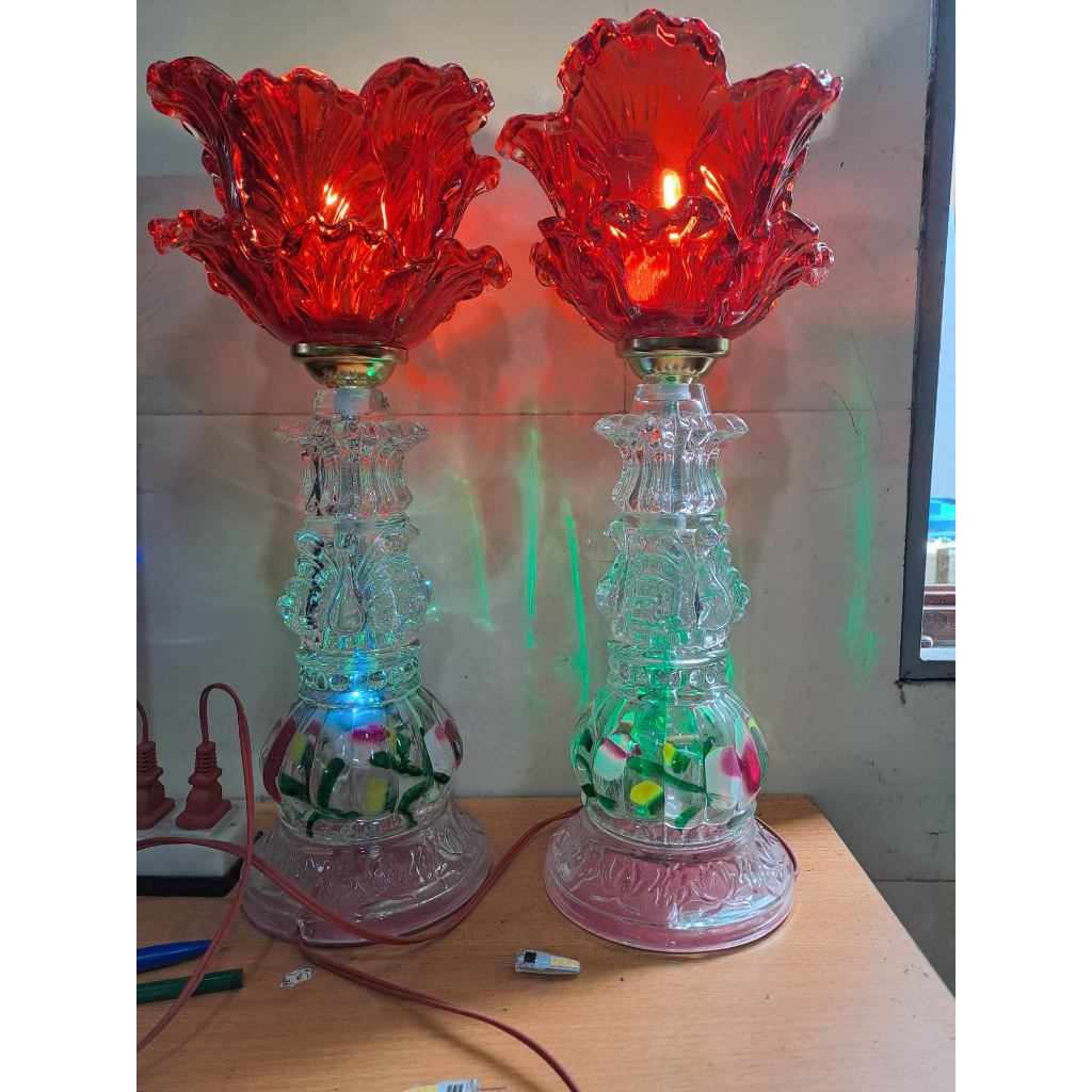 Dèn Thủy Tinh 1 Bông Thân Dèn Đổi Màu Cao 40cm