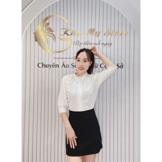 Áo sơ mi nữ tay lỡ cổ tròn viền ren thiết kế kiểu dáng thời trang công sở gloria house
