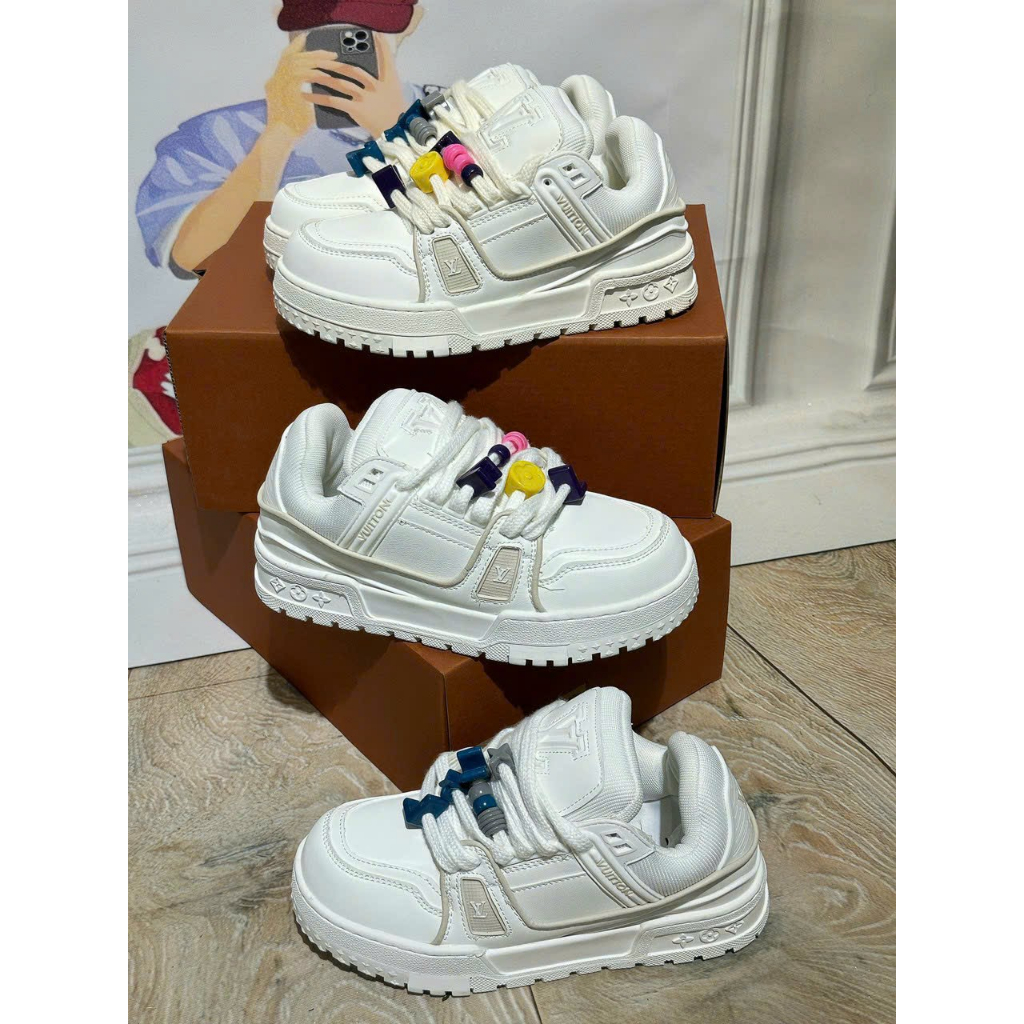 Giày thể thao Lv charm sticker SC fullbox , Giày sneaker lv trắng độn đế dành cho Nam Nữ Siêu hot hít