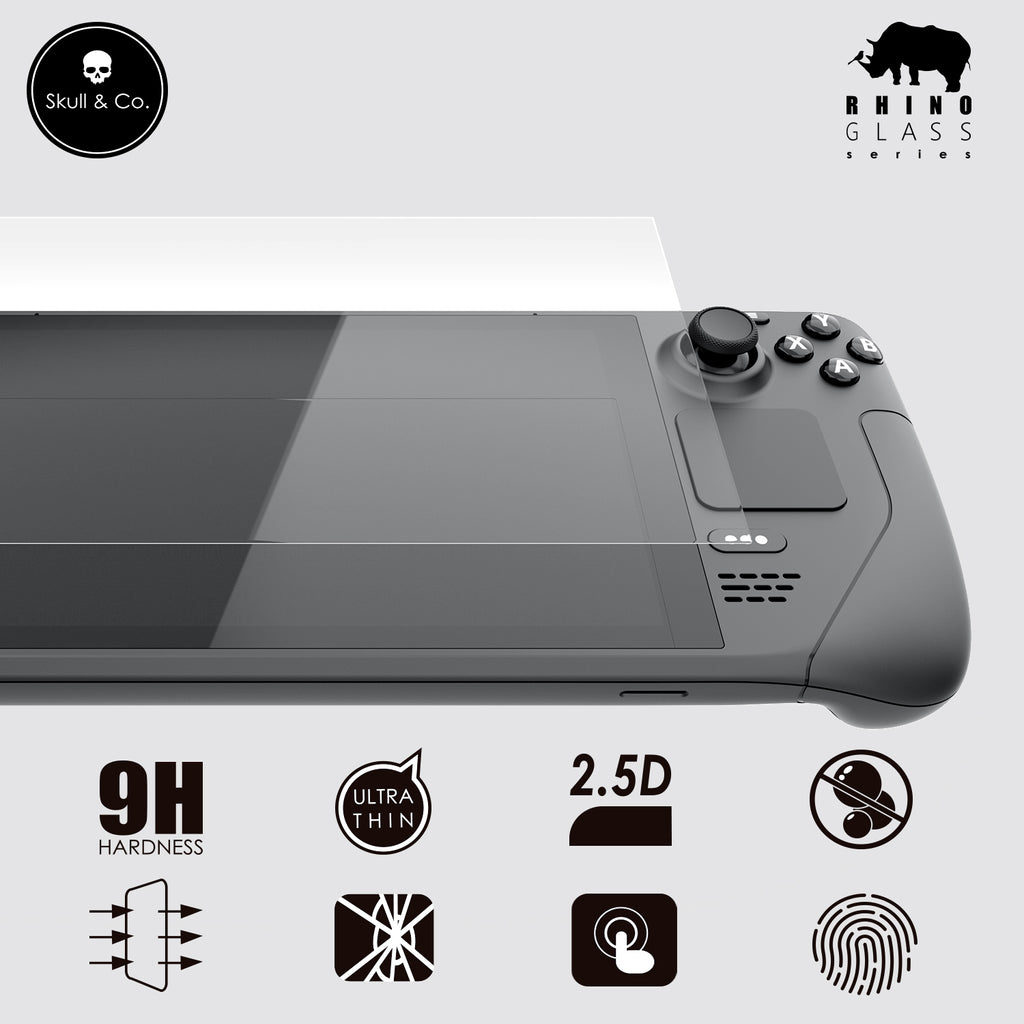 Combo 2 kính Cường Lực thương hiệu Skull & Co Cao Cấp 2.5D mỏng 0.26mm Cho Máy Handheld PC Steam Deck OLED / LCD