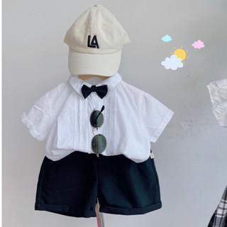 Set sơ mi trắng quần đùi kèm nơ cho bé trai