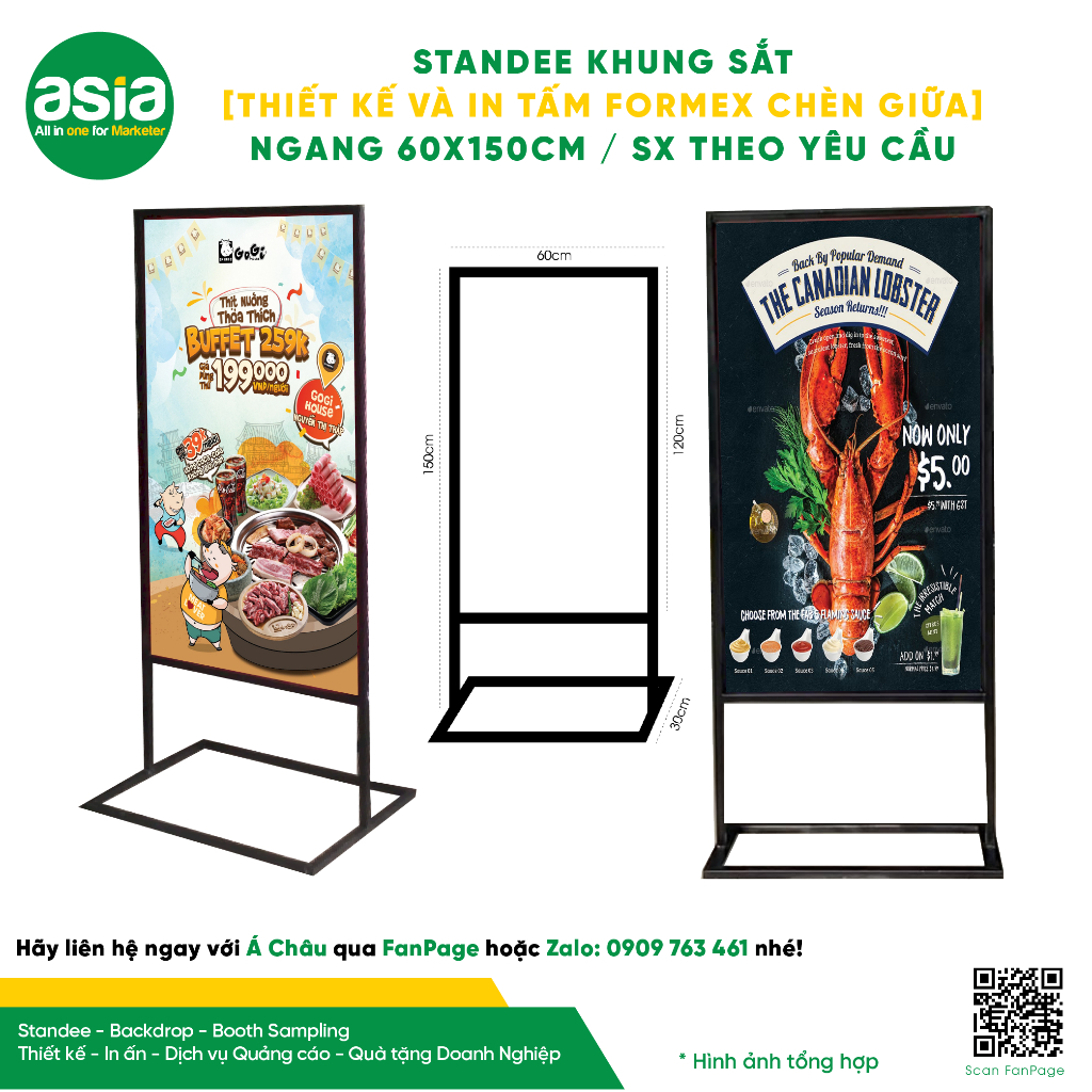 Standee khung sắt Ngang 60cm x Cao 150cm