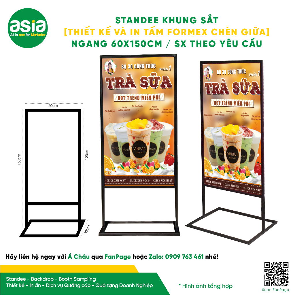 Standee khung sắt Ngang 60cm x Cao 150cm