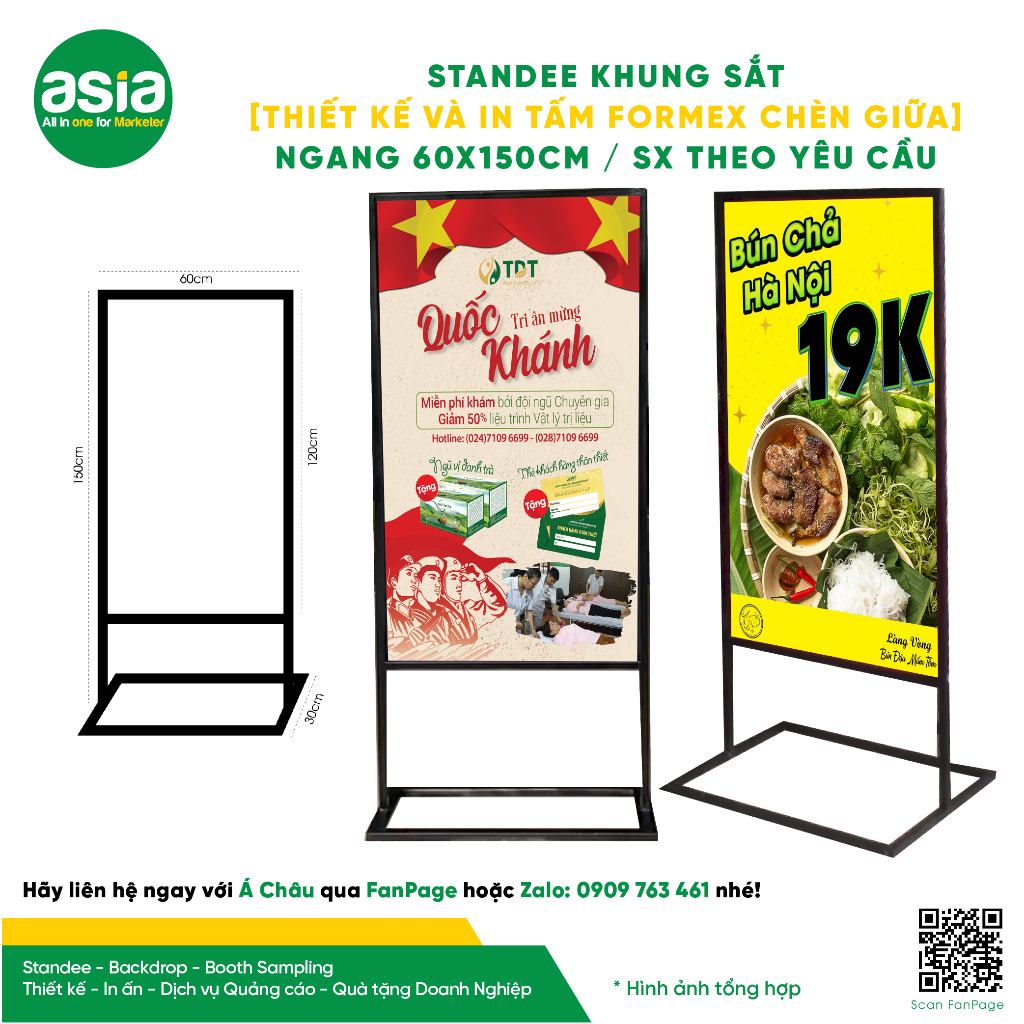Standee khung sắt Ngang 60cm x Cao 150cm