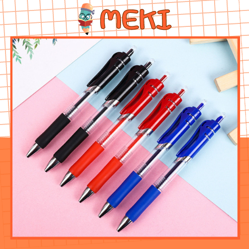 Bút Gel Bấm Cỡ Lớn MEKI, Bút Bi Gel Ngòi 0.5mm Màu Xanh, Đỏ, Đen, Mực Đều Nét Chữ Đẹp Nhanh Khô