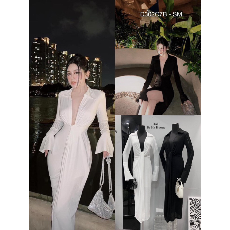 Đầm cổ V tay dài cao cấp