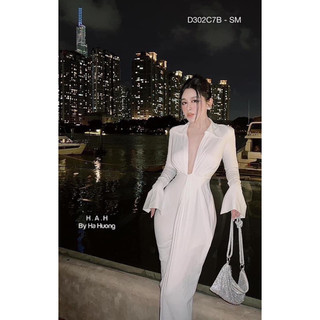 Đầm cổ V tay dài cao cấp