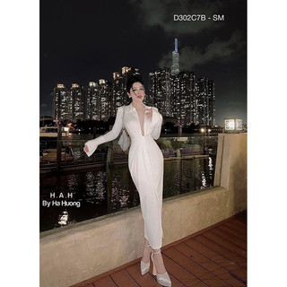 Đầm cổ V tay dài cao cấp