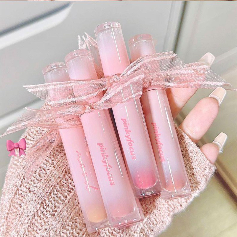 Son Bóng PINKYFOCUS Thiết Kế Nơ Dưỡng Ẩm Không Dính Thành Cốc