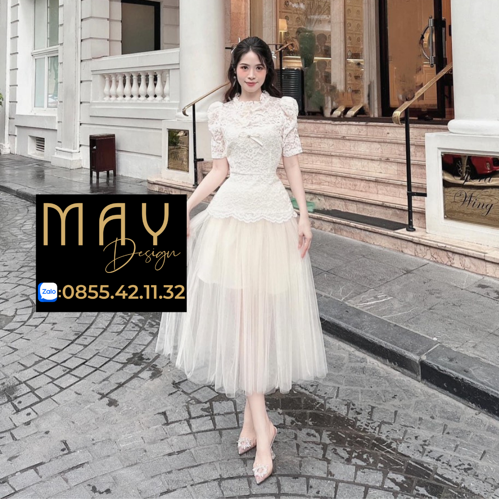 Áo Sơ Mi Ren Thiết Kế MAY T6 Chất Liệu Ren Đính Nơ Đá - Áo Ren Thiết Kế Chuẩn MAY