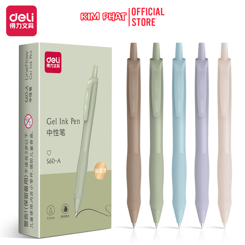 Bút bi nước mực Gel Deli S60-A5 - Mực đen - Ngòi 0.5mm - Có ruột thay thế S206 - 1 chiếc