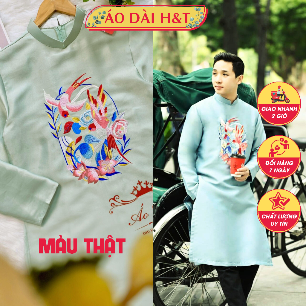 Áo dài cách tân nam chất tafta thêu họa tiết sang trọng dành cho các anh - Áo Dài Sài Gòn H&T