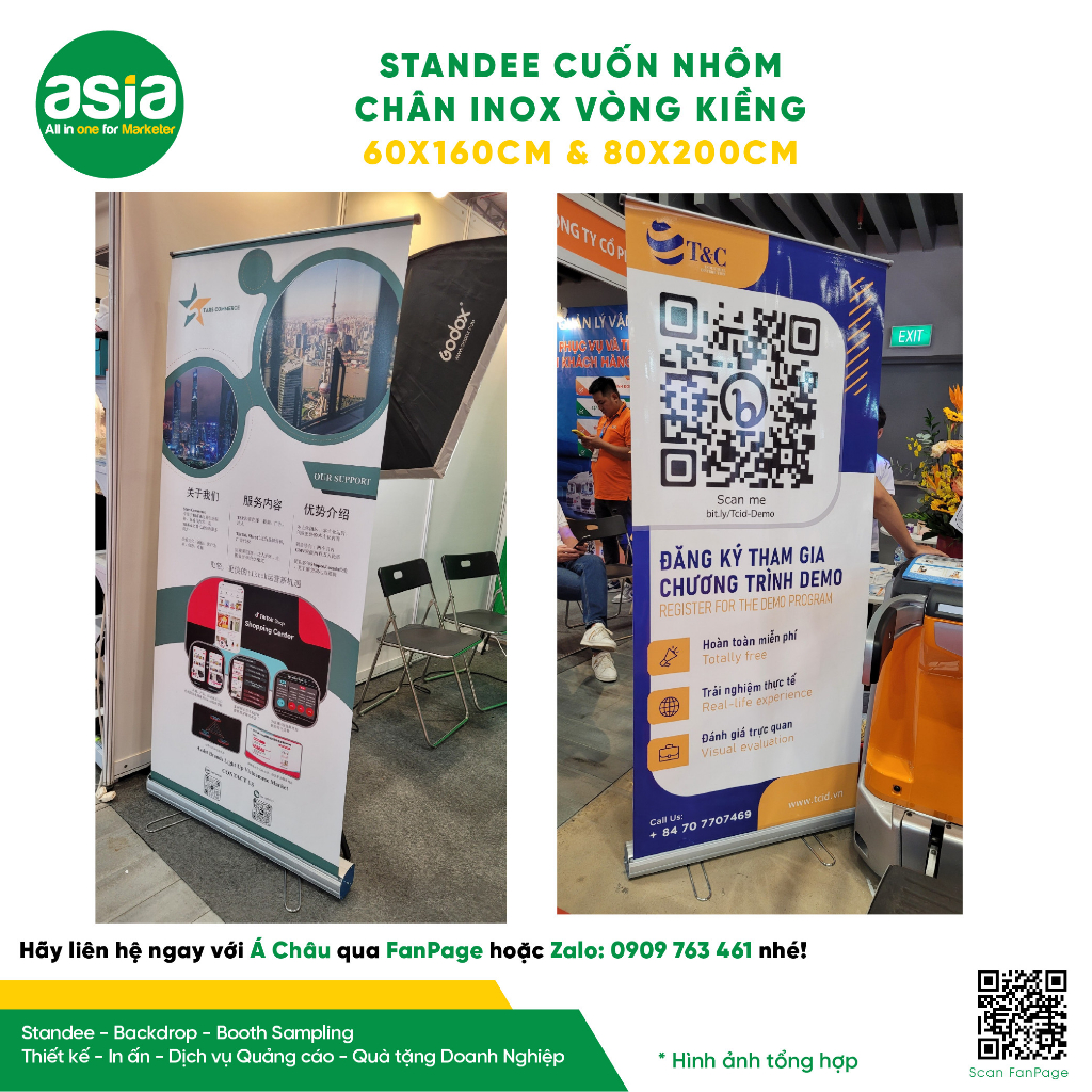 Standee cuốn nhôm đế Inox 0.6x1.6m, 0.8x2m - Loại bán chạy