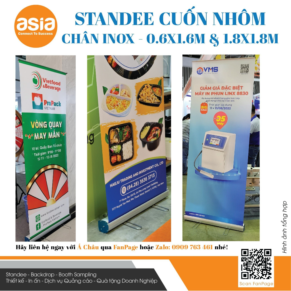 Standee cuốn nhôm đế Inox 0.6x1.6m, 0.8x2m - Loại bán chạy