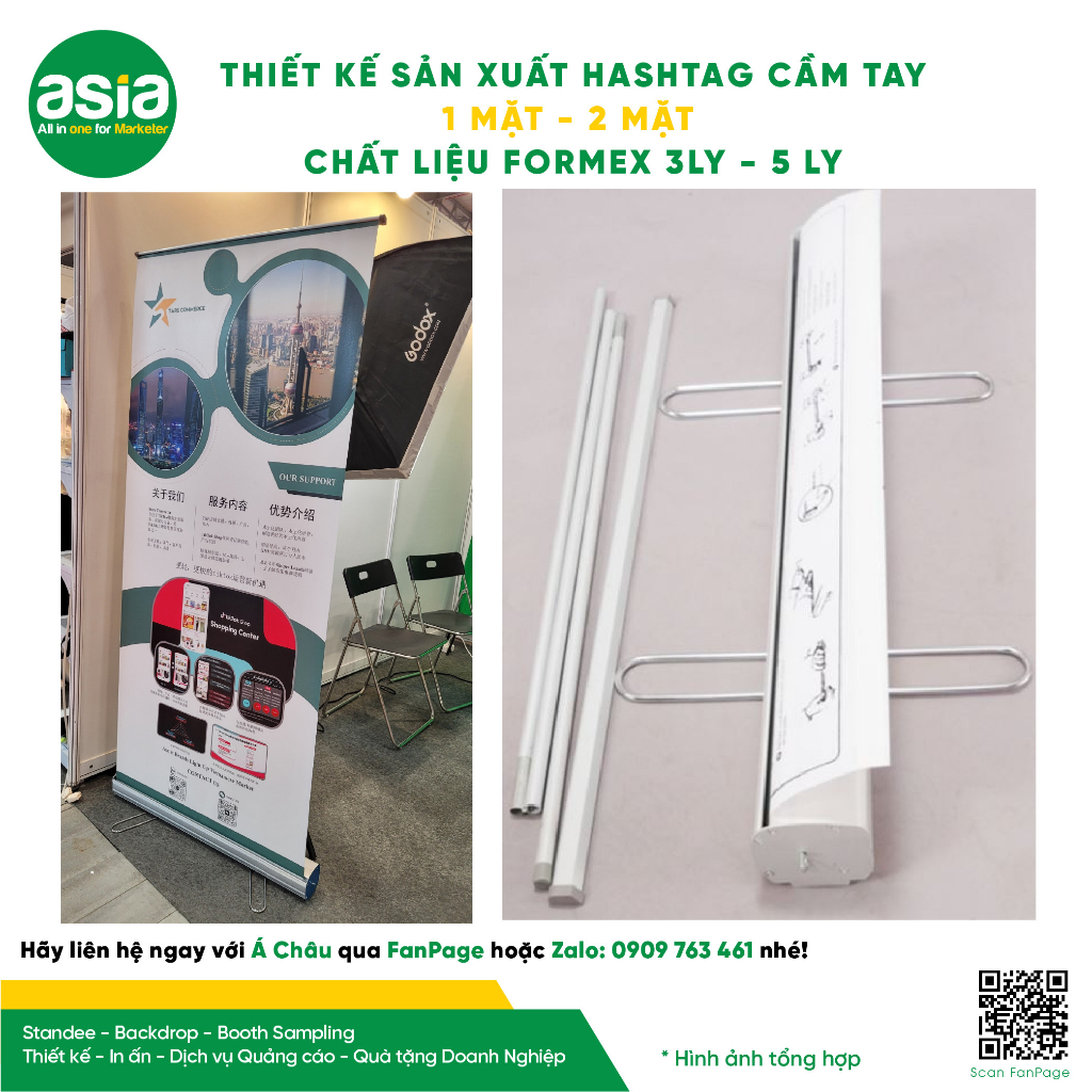 Standee cuốn nhôm đế Inox 0.6x1.6m, 0.8x2m - Loại bán chạy