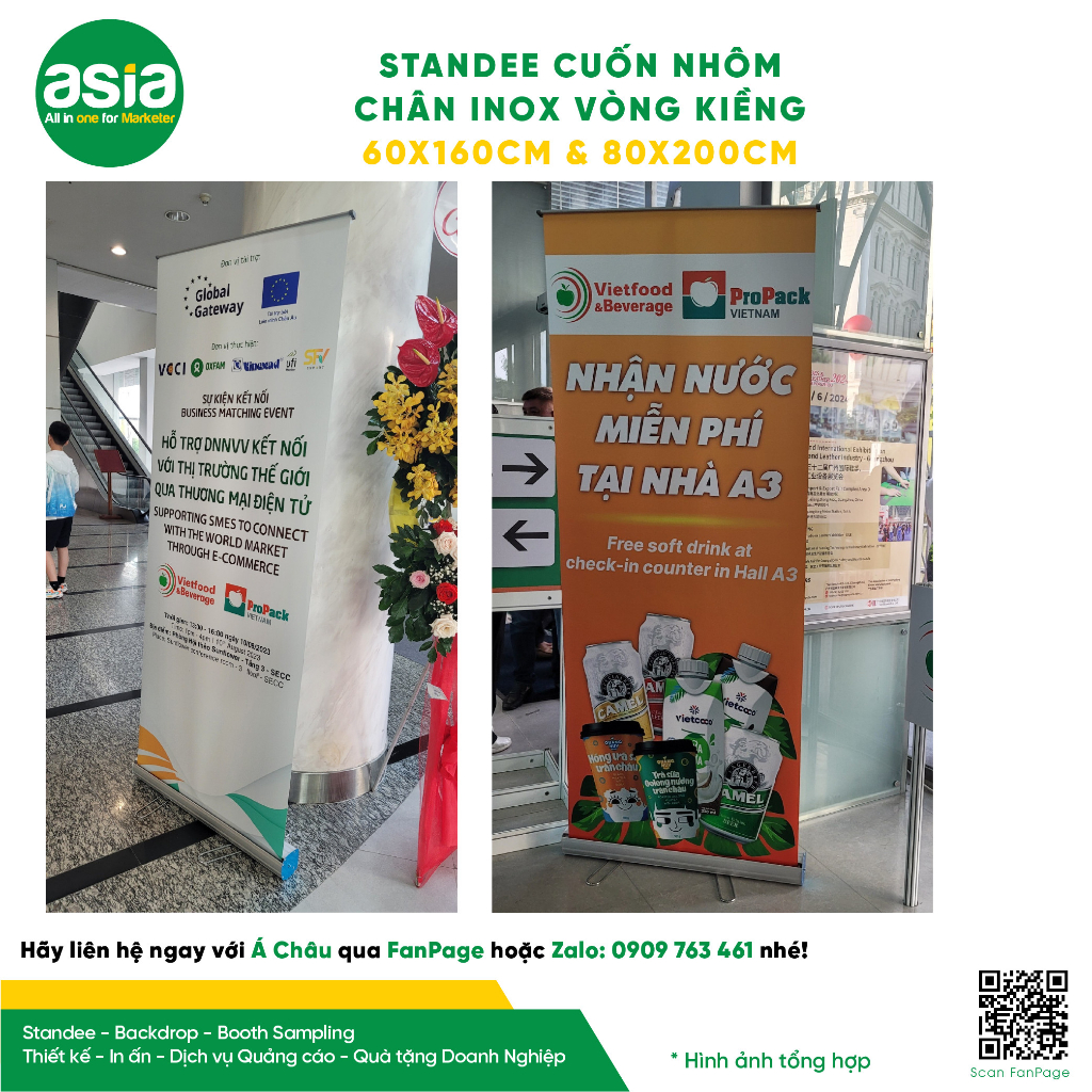 Standee cuốn nhôm đế Inox 0.6x1.6m, 0.8x2m - Loại bán chạy