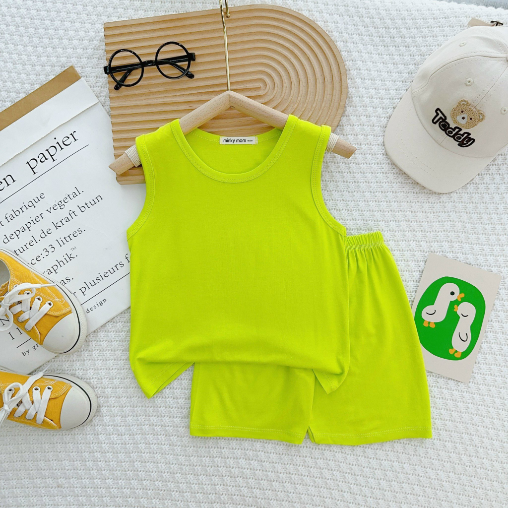 Bộ ba lỗ trơn  Minky Mom, màu sắc tươi sáng, vải thun lạnh mềm mát cho bé yêu