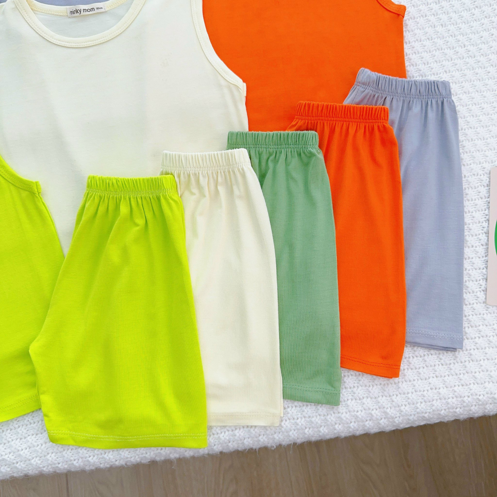 Bộ ba lỗ trơn  Minky Mom, màu sắc tươi sáng, vải thun lạnh mềm mát cho bé yêu